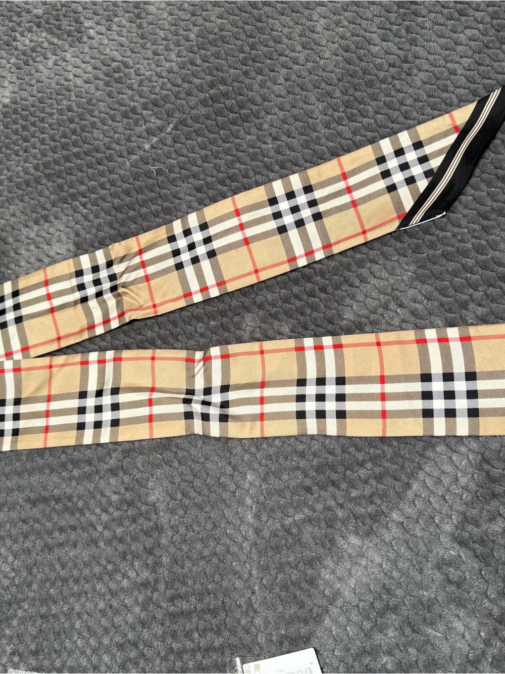 Burberry Beige Nova Check Thin Scarf with Black & Red Accents authentic